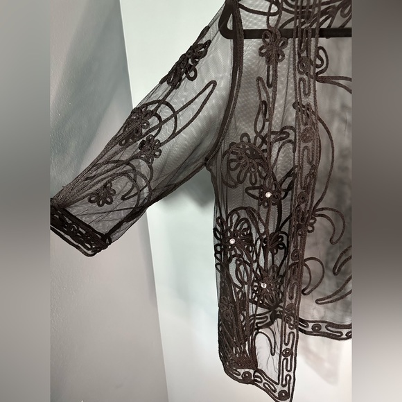 Cal Fashion Sheer Open Front Special Occassion Cardigan in Black Embroidery - Picture 3 of 7